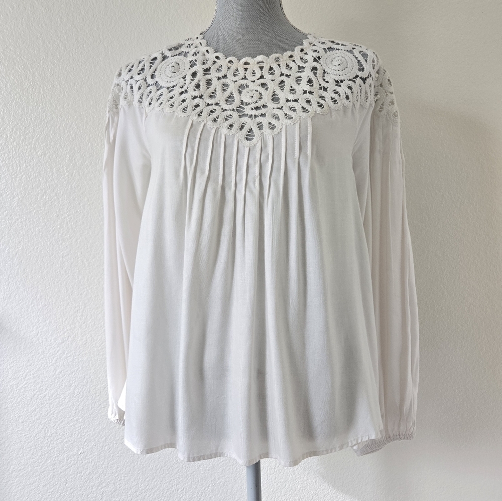 Johnny Was Cielito Modal Blouse Crochette‎ Detsils Biege Ivory Color Size Small - Picture 4 of 16
